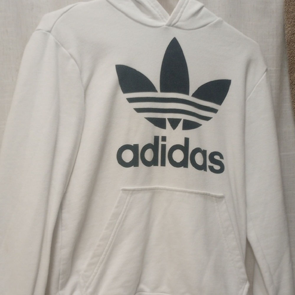 Adidas White Hoodie with Logo Mens Small